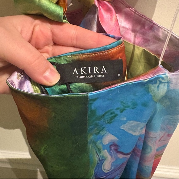AKIRA Free Spirit Satin Maxi Dress Abstract Rainbow NWT Size Medium - Picture 9 of 12